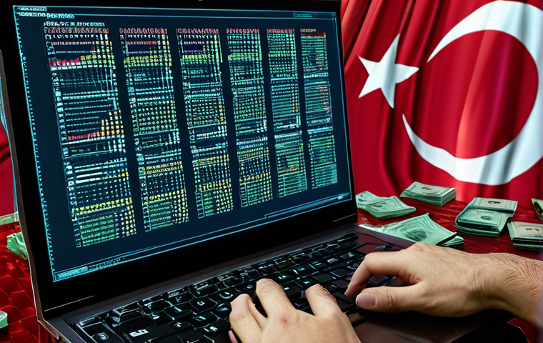 ** A data breach incident unfolding on a computer screen, with Turkish Lira symbols cascading down, illustrating financial loss due to cybercrime in Turkey.

**